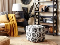 Outlet Beliani Pouf ORAI Lana Nero/Bianco Bianco Nero