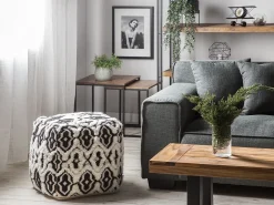 Outlet Beliani Pouf ORAI Lana Nero/Bianco Bianco Nero