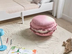 New Beliani Pouf per bambini MAROT Velluto Rosa Bianco Rosa