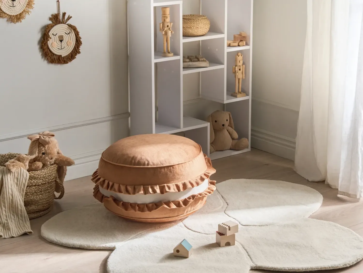 Hot Beliani Pouf per bambini MAROT Velluto Marrone Bianco Marrone