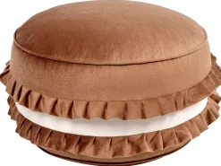 Hot Beliani Pouf per bambini MAROT Velluto Marrone Bianco Marrone