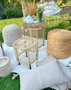 Discount Beliani Pouf RESAFA Iuta Bianco Beige Beige Bianco