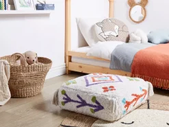 Sale Beliani Pouf Ricamato DIPLO Cotone Bianco Bianco Multicolore