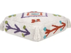 Sale Beliani Pouf Ricamato DIPLO Cotone Bianco Bianco Multicolore