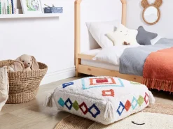 New Beliani Pouf Ricamato SEERANI Cotone Bianco Bianco Multicolore