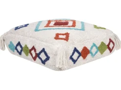New Beliani Pouf Ricamato SEERANI Cotone Bianco Bianco Multicolore
