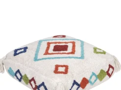 New Beliani Pouf Ricamato SEERANI Cotone Bianco Bianco Multicolore