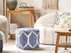 Clearance Beliani Pouf ROJHAN Cotone Blu Beige Blu
