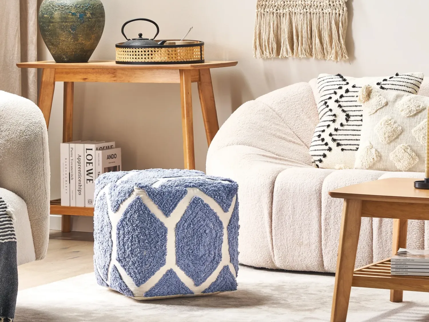 Clearance Beliani Pouf ROJHAN Cotone Blu Beige Blu