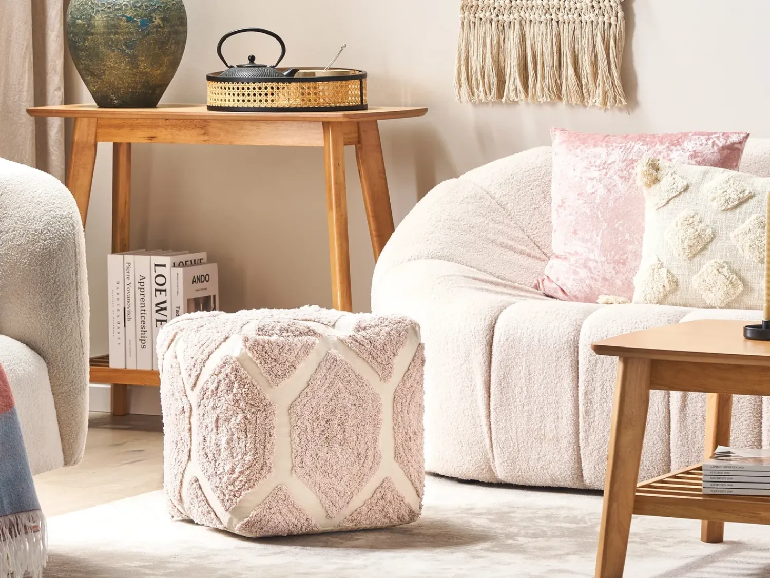 Discount Beliani Pouf ROJHAN Cotone Rosa pastello Beige Rosa