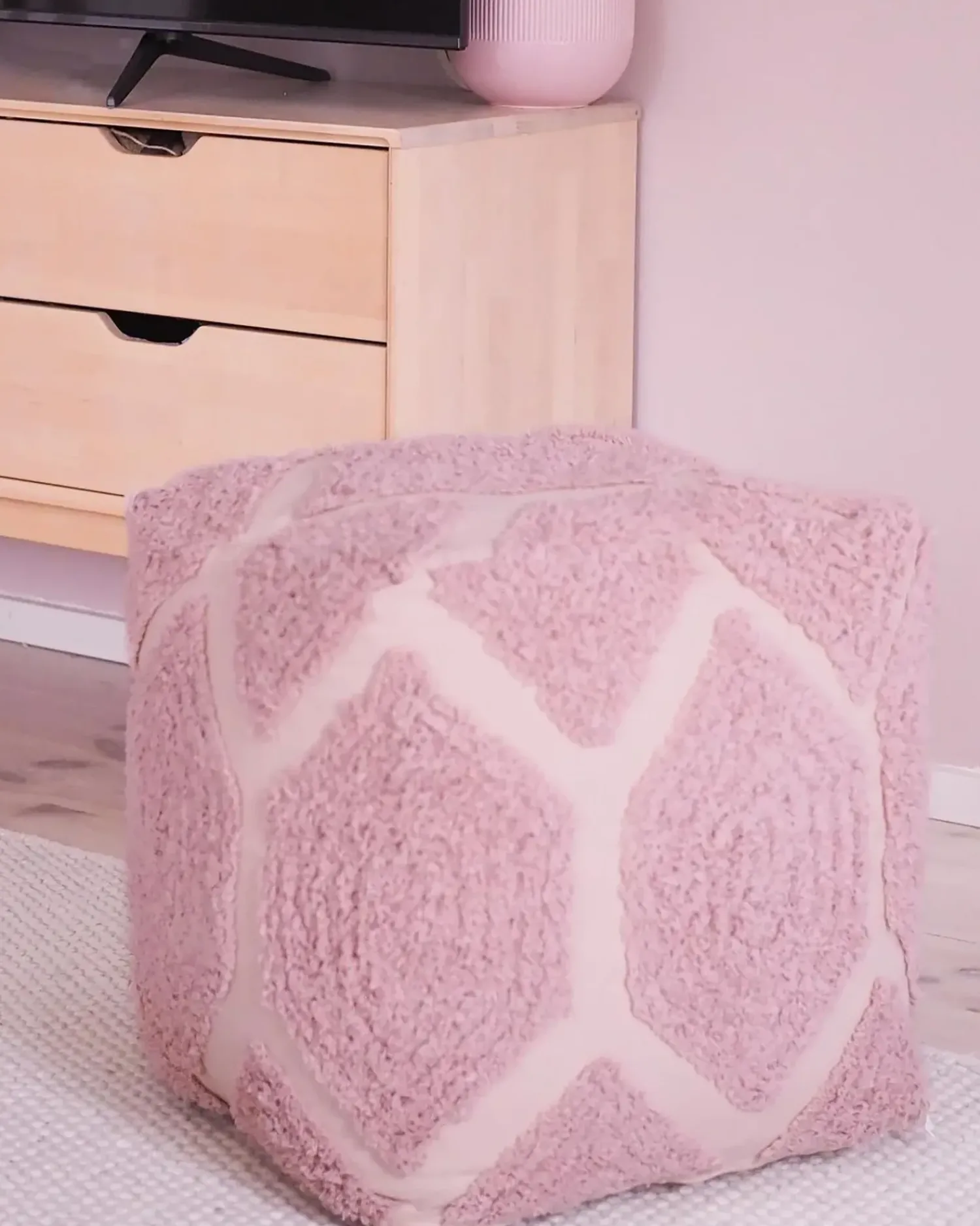 Discount Beliani Pouf ROJHAN Cotone Rosa pastello Beige Rosa