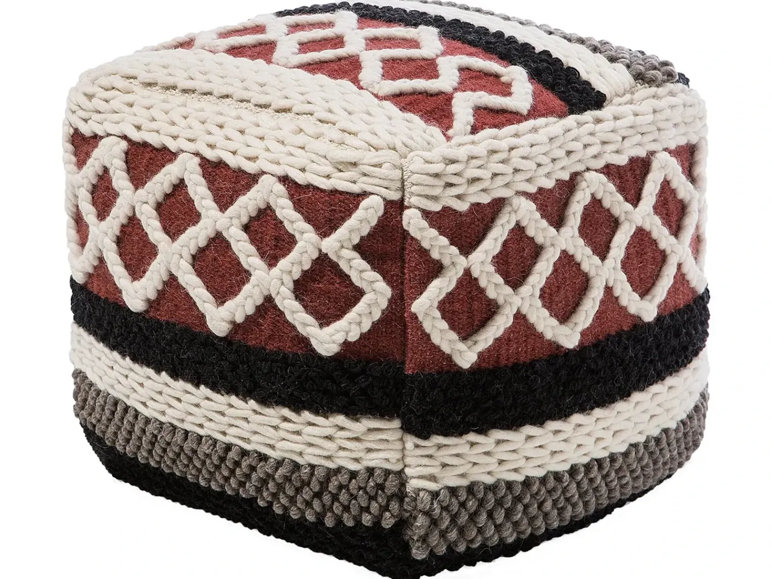 Hot Beliani Pouf SAGAR Cotone Multicolore Beige Marrone Rosso Multicolore