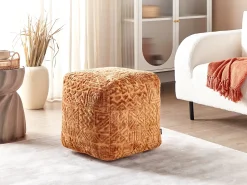 Hot Beliani Pouf SANAWAN Viscosa dorato Marrone