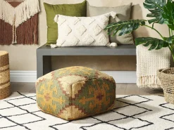 Best Beliani Pouf SARON Iuta Multicolore Beige Giallo Marrone Verde Multicolore