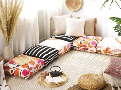 Outlet Beliani Pouf SETTAT Cotone Nero Bianco Nero