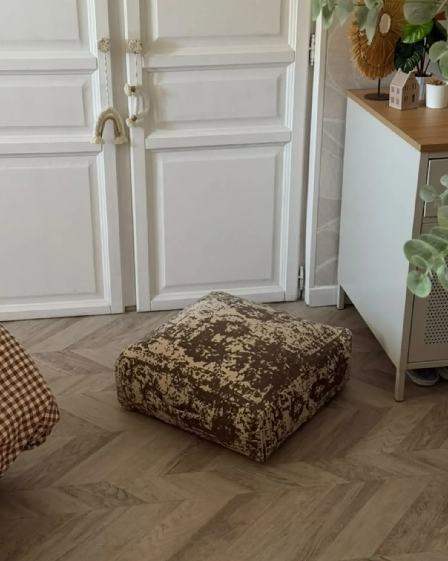 Clearance Beliani Pouf SHASA Cotone Beige Beige Marrone