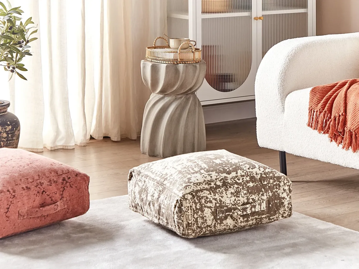 Clearance Beliani Pouf SHASA Cotone Beige Beige Marrone