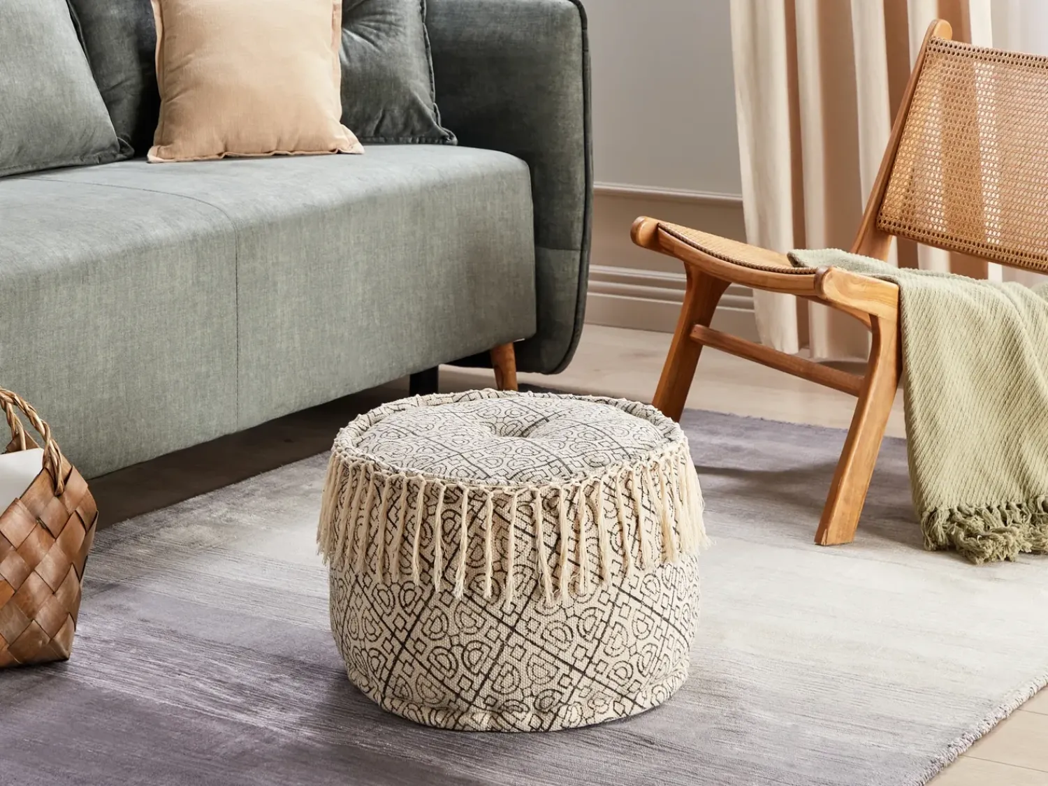 Sale Beliani Pouf SONATI Cotone Beige Beige Nero