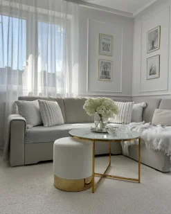 Discount Beliani Pouf SOPHIA Velluto Bianco Bianco Oro
