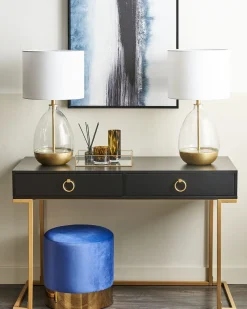 Beliani Pouf SOPHIA Velluto Blu marino Oro Blu