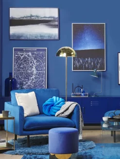 Beliani Pouf SOPHIA Velluto Blu marino Oro Blu