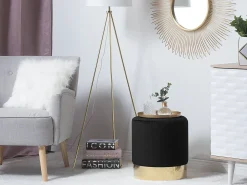 Clearance Beliani Pouf SOPHIA Velluto Nero Oro Nero