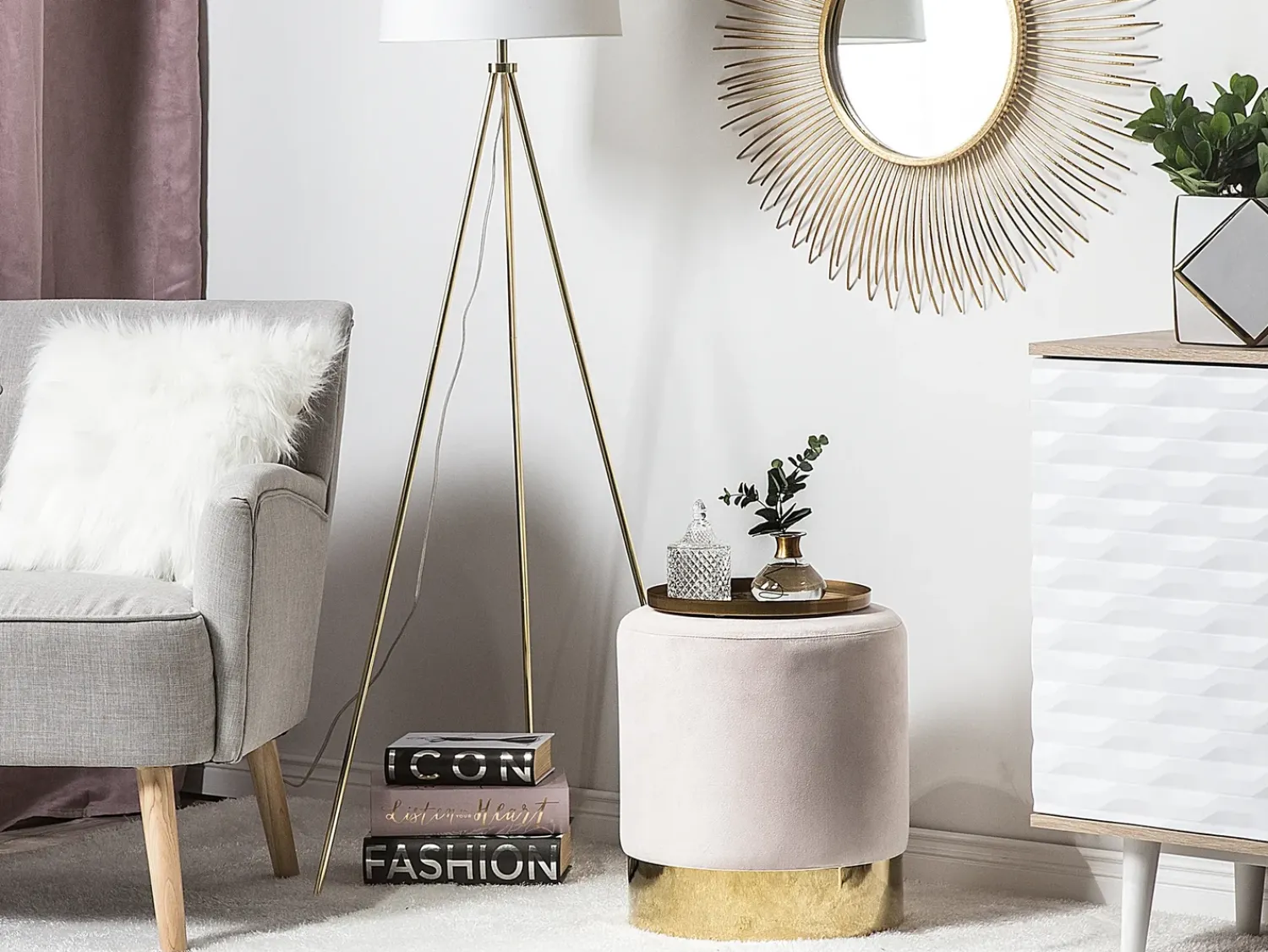 Best Beliani Pouf SOPHIA Velluto Rosa Rosa Oro