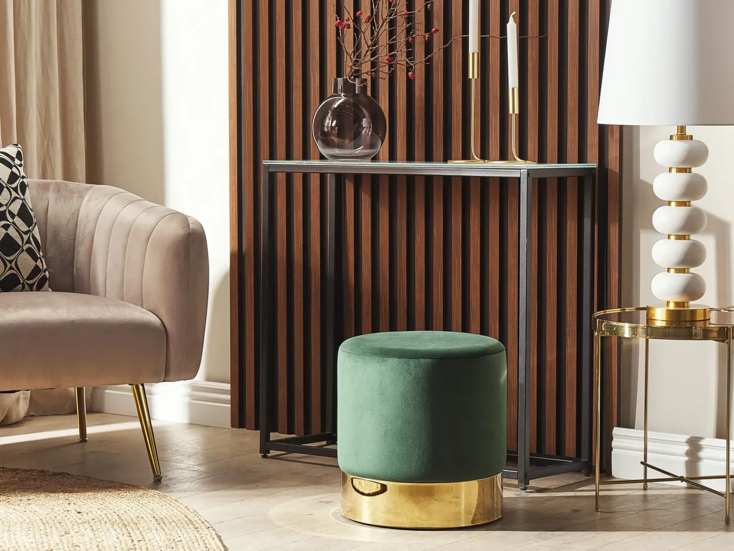 Online Beliani Pouf SOPHIA Velluto Verde scuro Oro Verde