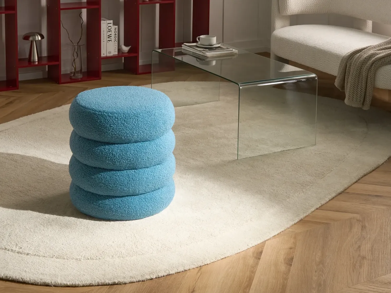 Clearance Beliani Pouf SUMPTER Bouclé Blu