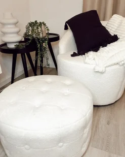Beliani Pouf TAMPA Bouclé Bianco