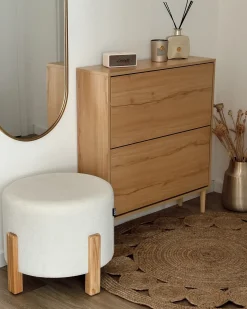 Outlet Beliani Pouf TERRY Ciniglia Bianco sporco Bianco Marrone