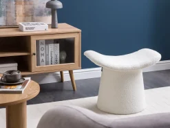 Clearance Beliani Pouf Trapuntato RIDDLE Bouclé sporco Bianco