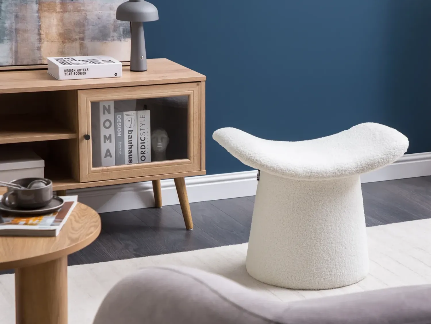 Clearance Beliani Pouf Trapuntato RIDDLE Bouclé sporco Bianco