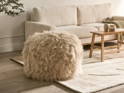 New Beliani Pouf TUKKI Finta pelliccia chiaro Beige