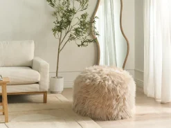 New Beliani Pouf TUKKI Finta pelliccia chiaro Beige
