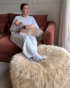 New Beliani Pouf TUKKI Finta pelliccia chiaro Beige