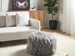 Clearance Beliani Pouf TUKKI Finta pelliccia Grigio