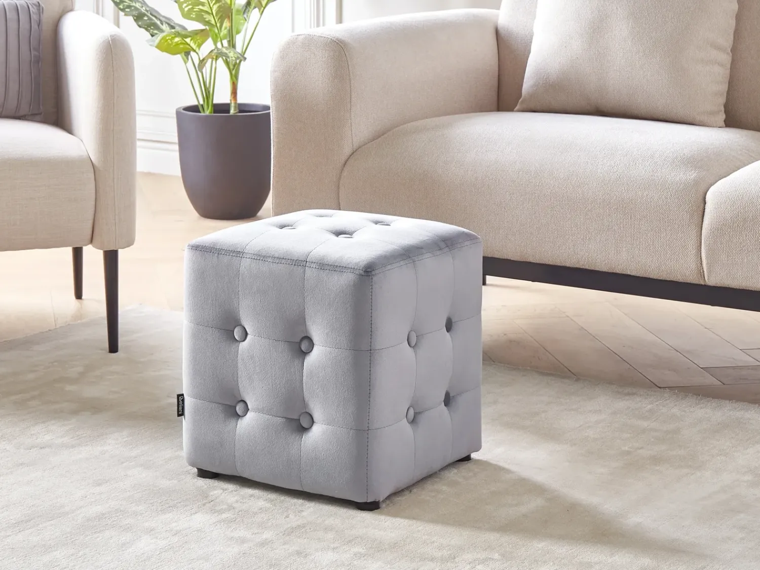 Clearance Beliani Pouf WISCONSIN Velluto Grigio