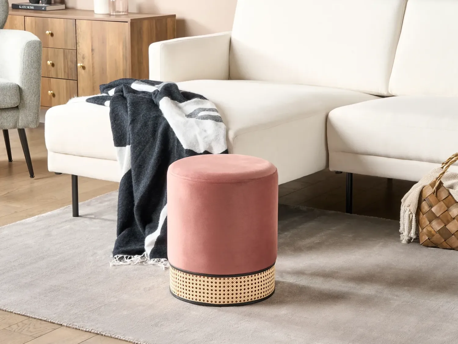 Discount Beliani Pouf YANKTON Velluto Rosa