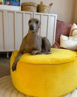 Hot Beliani Pouf YULLE Velluto Giallo