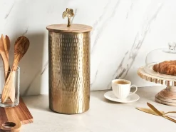 Online Beliani Recipiente ASWAN Metallo Oro Oro Marrone