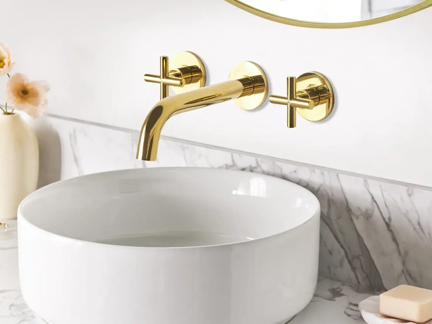rubinetto miscelatore da parete per lavabo KAIETEUR Ottone Oro