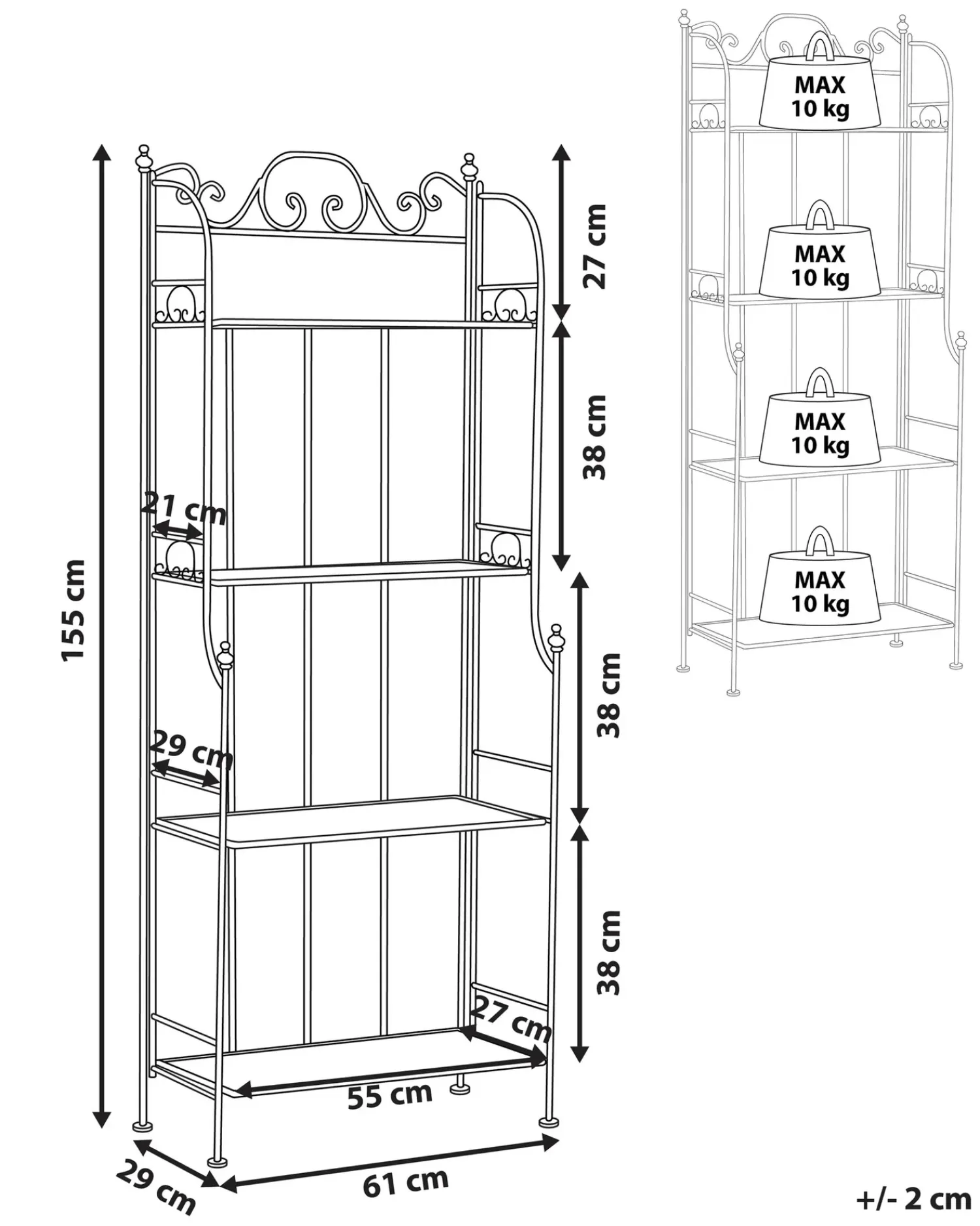 Outlet Beliani Scaffale ISERNIA Metallo 61 cm 29 cm Nero Oro Nero