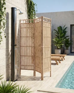 Clearance Beliani Schermo divisorio da giardino a 3 pannelli CEFALU Pieghevole chiaro Marrone