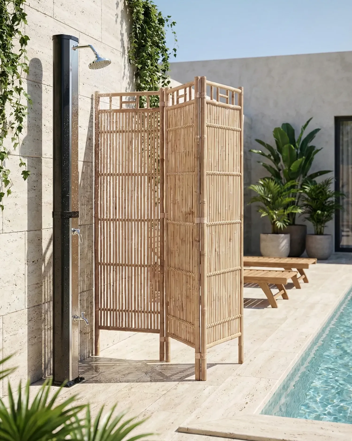 Clearance Beliani Schermo divisorio da giardino a 3 pannelli CEFALU Pieghevole chiaro Marrone