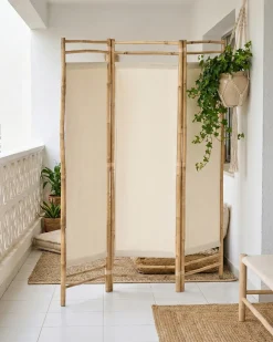 Outlet Beliani Schermo divisorio da giardino a 3 pannelli ALBEROBELLO Pieghevole Marrone chiaro Beige Marrone