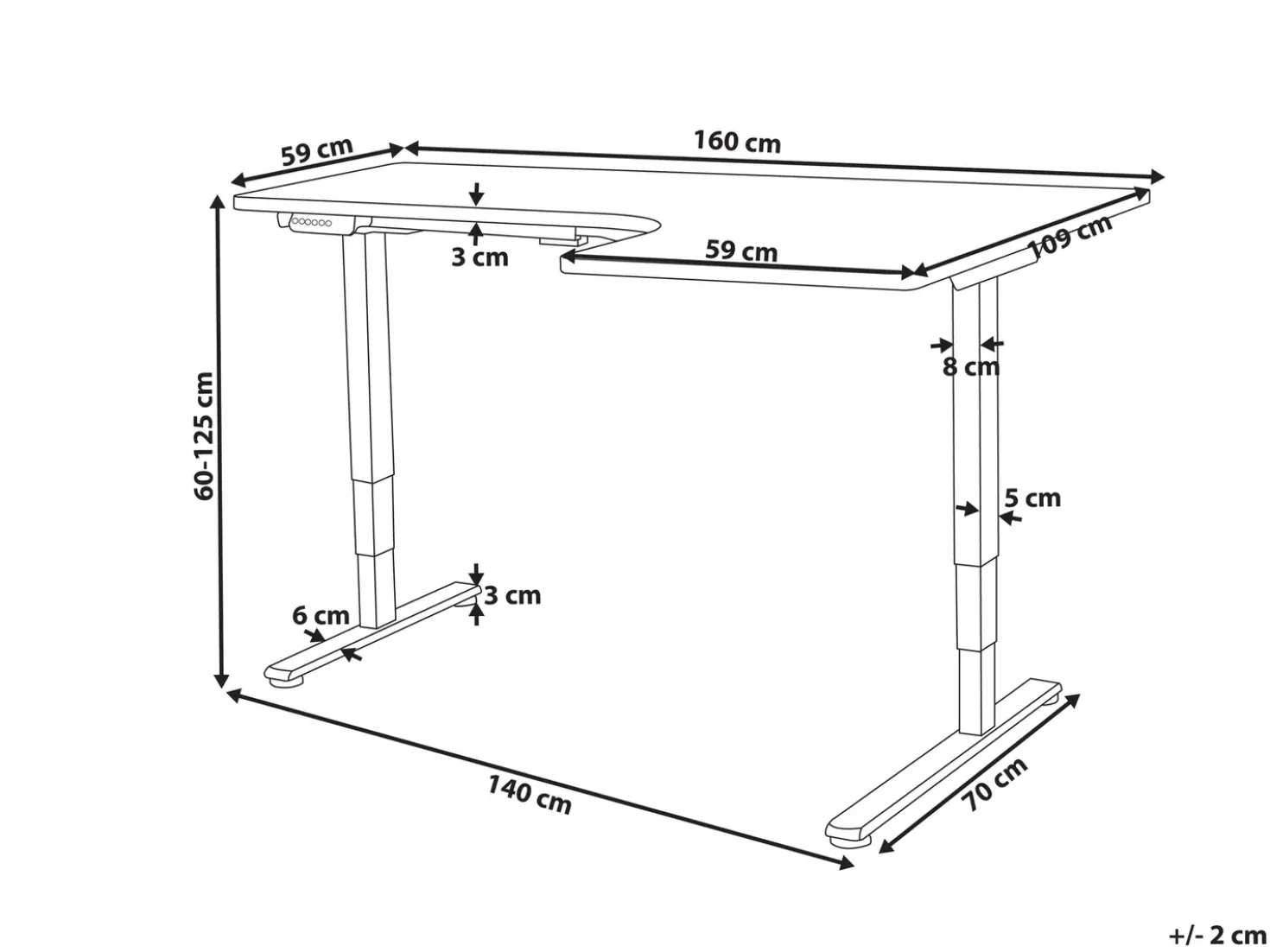 Scrivania angolare regolabile elettricamente DESTINES Bianco 160 cm 109 cm Lato destro