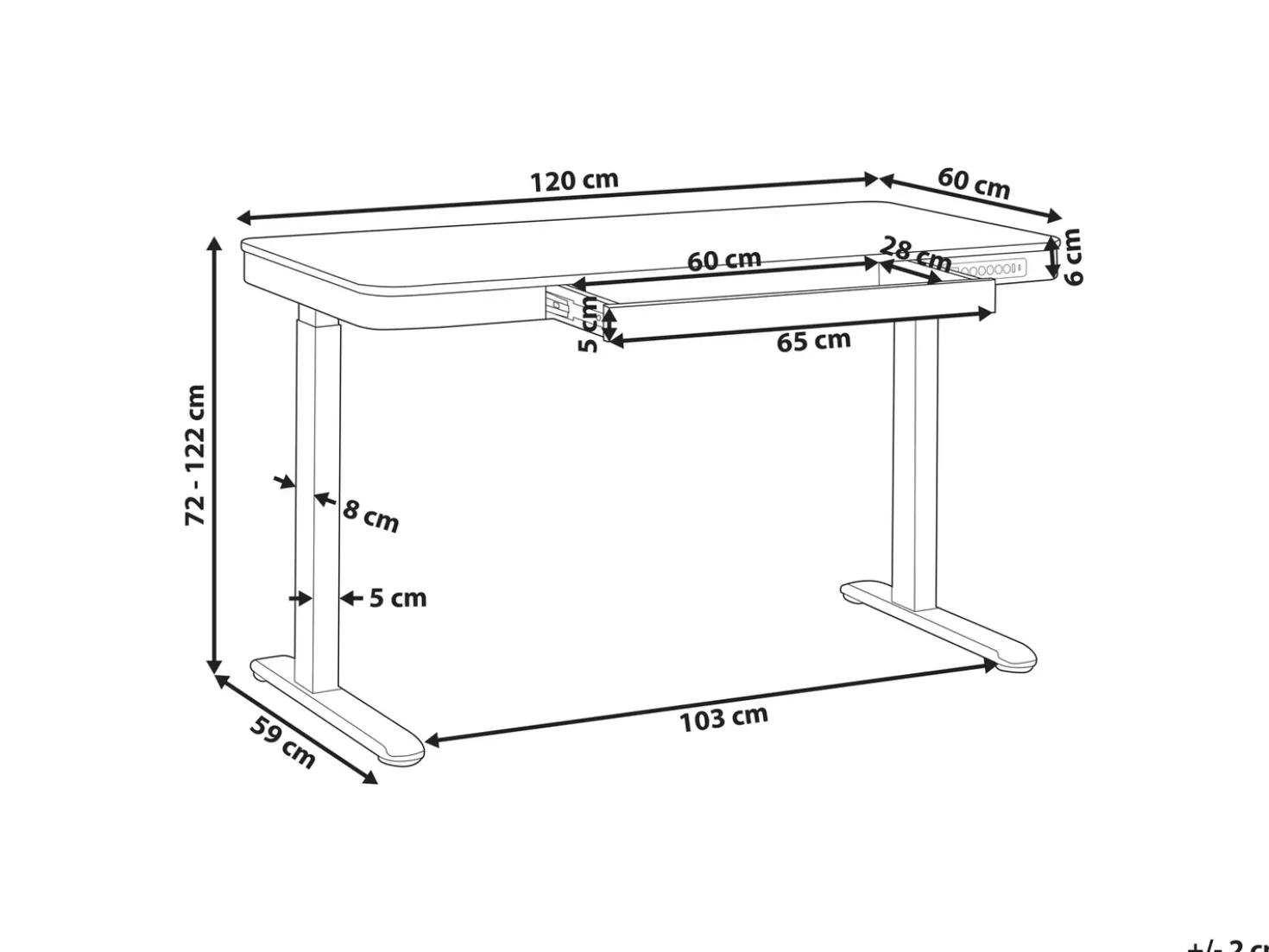 Scrivania elettrica regolabile in altezza KENLY Nero 120 cm 60 cm con porta USB