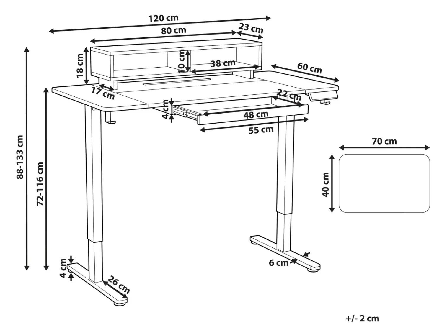 Scrivania elettrica regolabile in altezza LUCAMA Marrone chiaro/Bianco 120 cm 60 cm con porta USB
