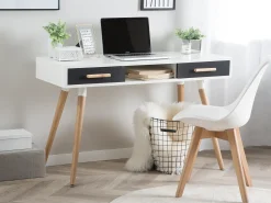 Online Beliani Scrivania FRISCO Grigio 120 cm 45 cm con Cassetti Bianco Grigio Marrone